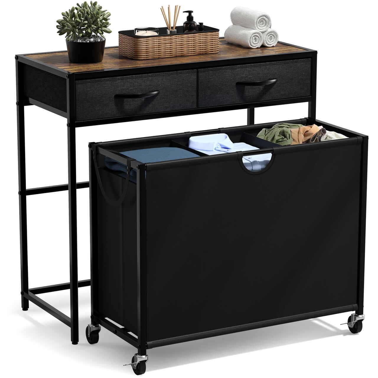 Sorbus Dresser with 3 Section Laundry Hamper and 2 Drawers for Laundry Room Organization